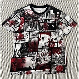 Guess Los Angeles T Shirt Mens XL All Over Print Streetwear Graffiti Grunge Y2K